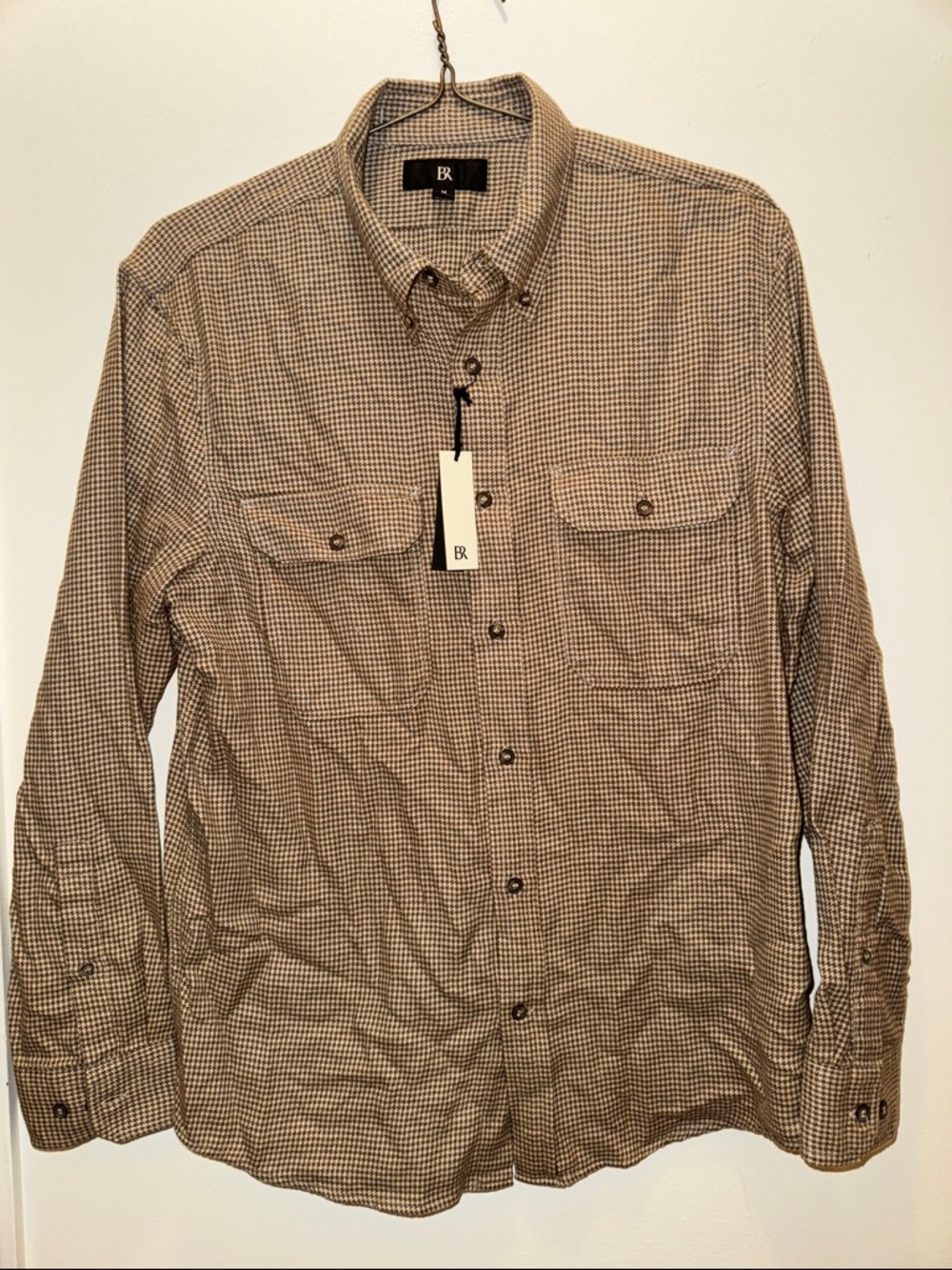 NWT Banana Republic Men's Button-Down Long Sleeve Houndstooth-likeShirt in Brown